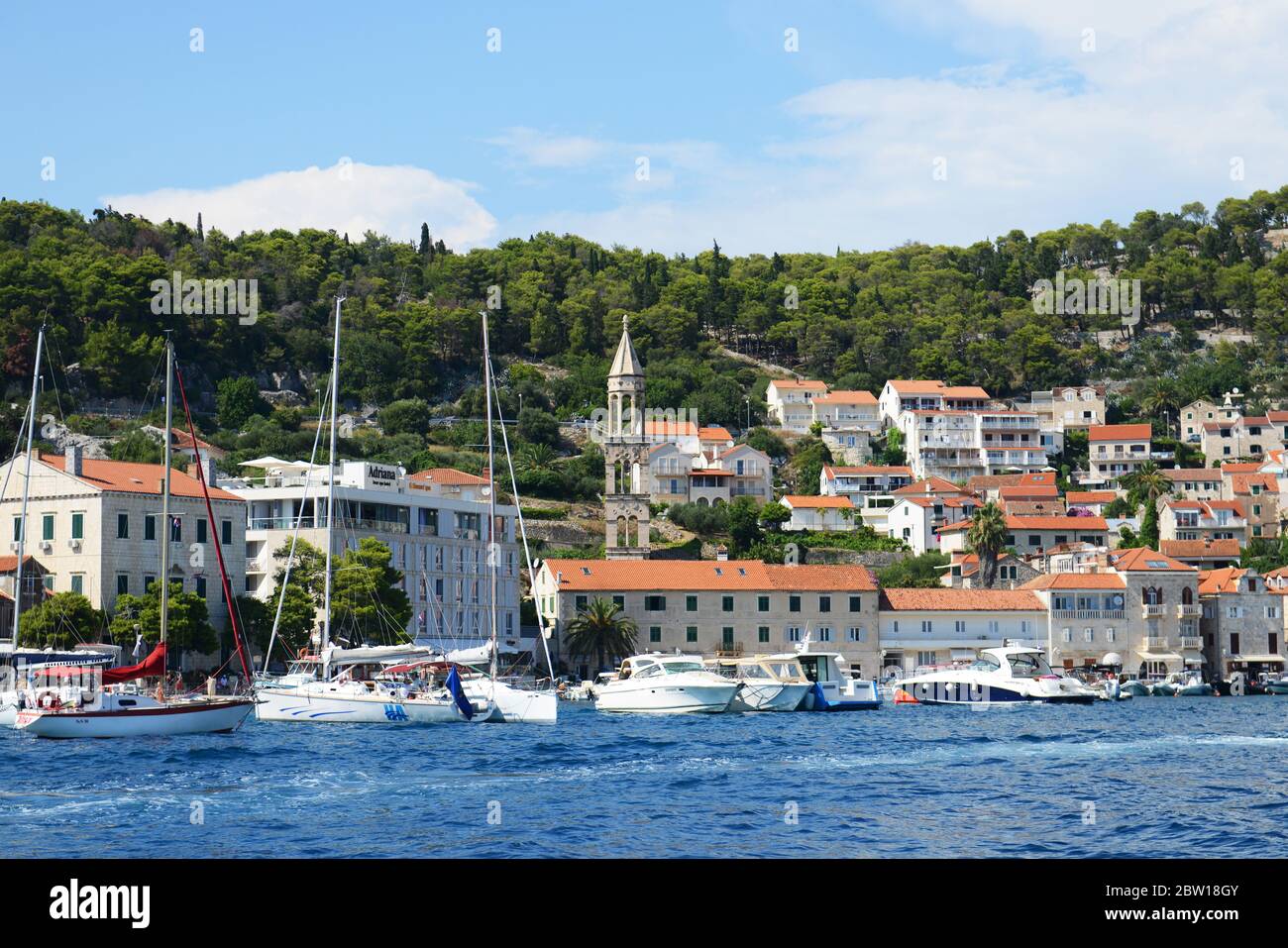 Views of Hvar from the sea. Stock Photo