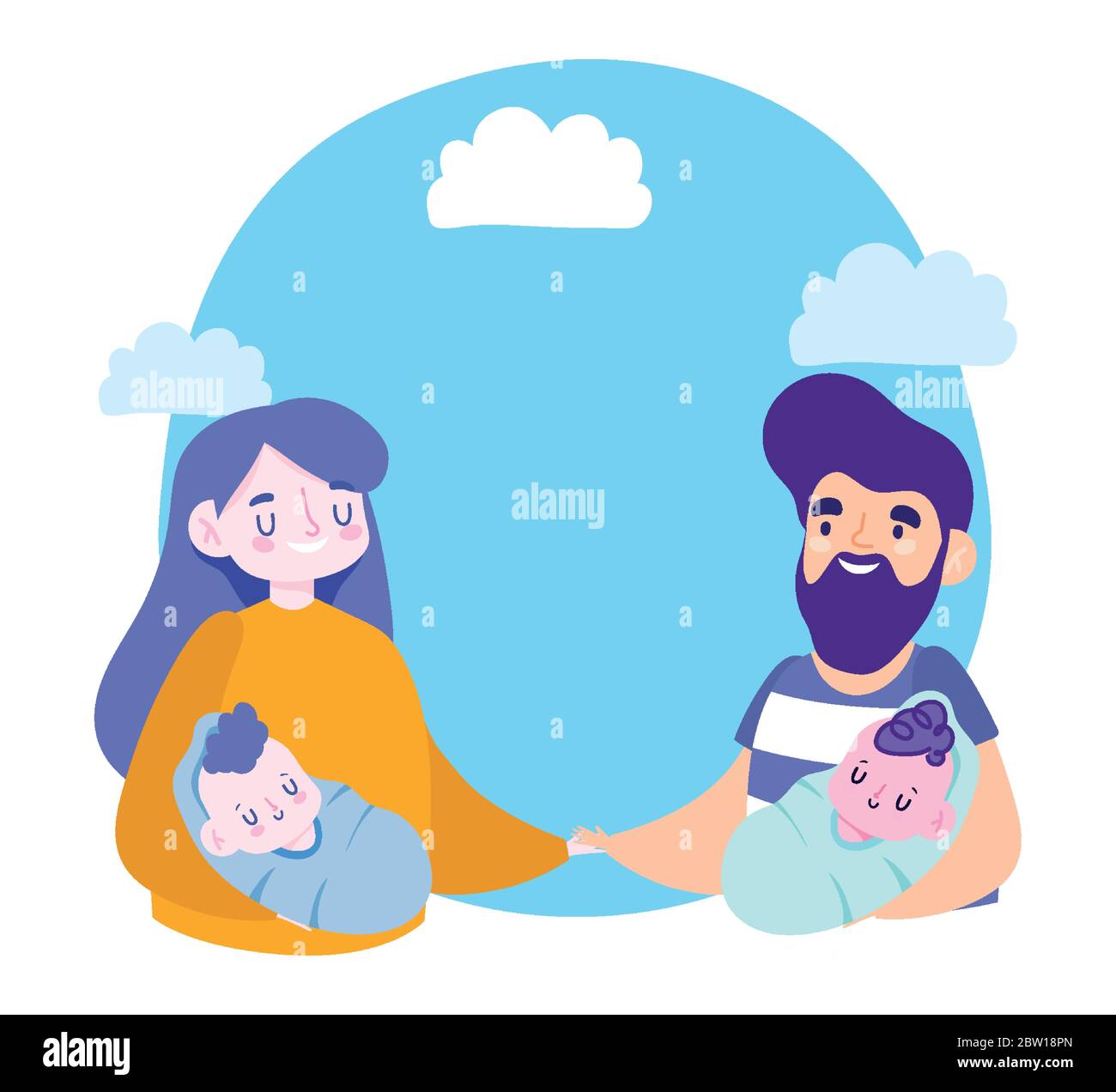 father mother carrying baby twins, family day vector illustration Stock ...