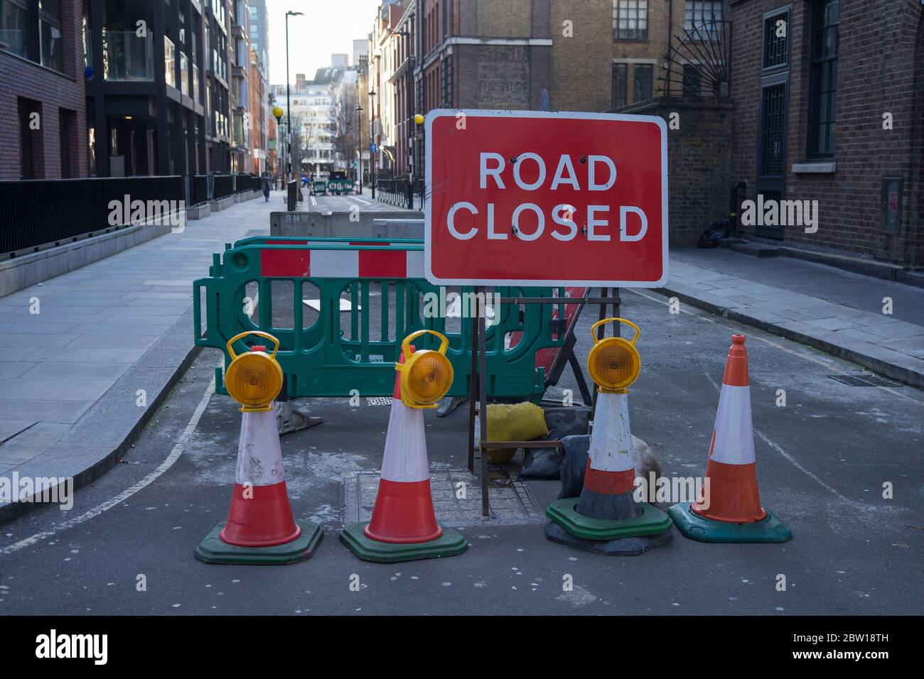 Road closed sign due to roadworks, London Stock Photo