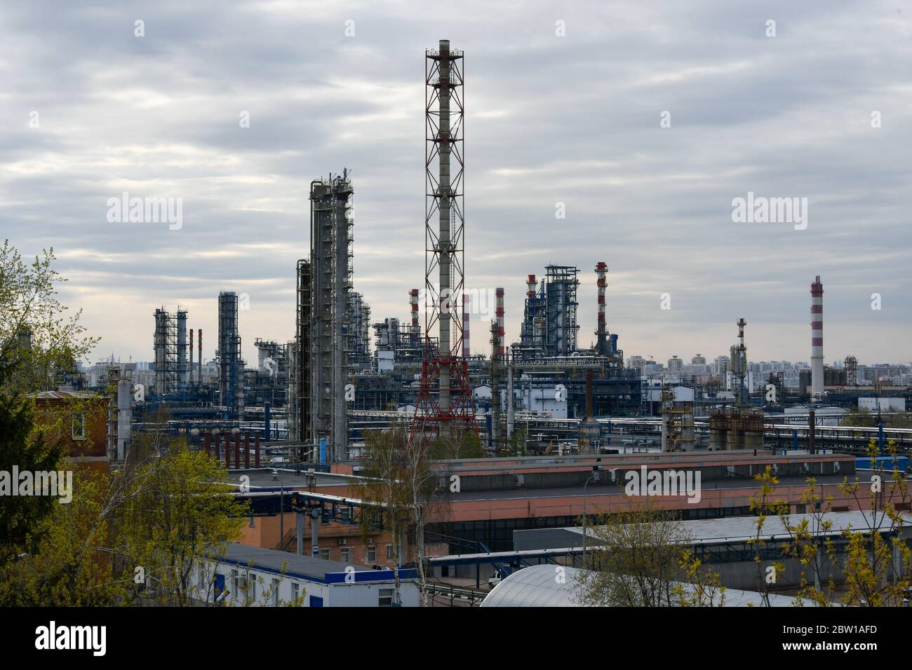 Moscow, Russia. 2nd May, 2020. View of the Moscow Oil Refinery in the Chagino-Kapotnya industrial zone in Moscow, Russia. Stock Photo