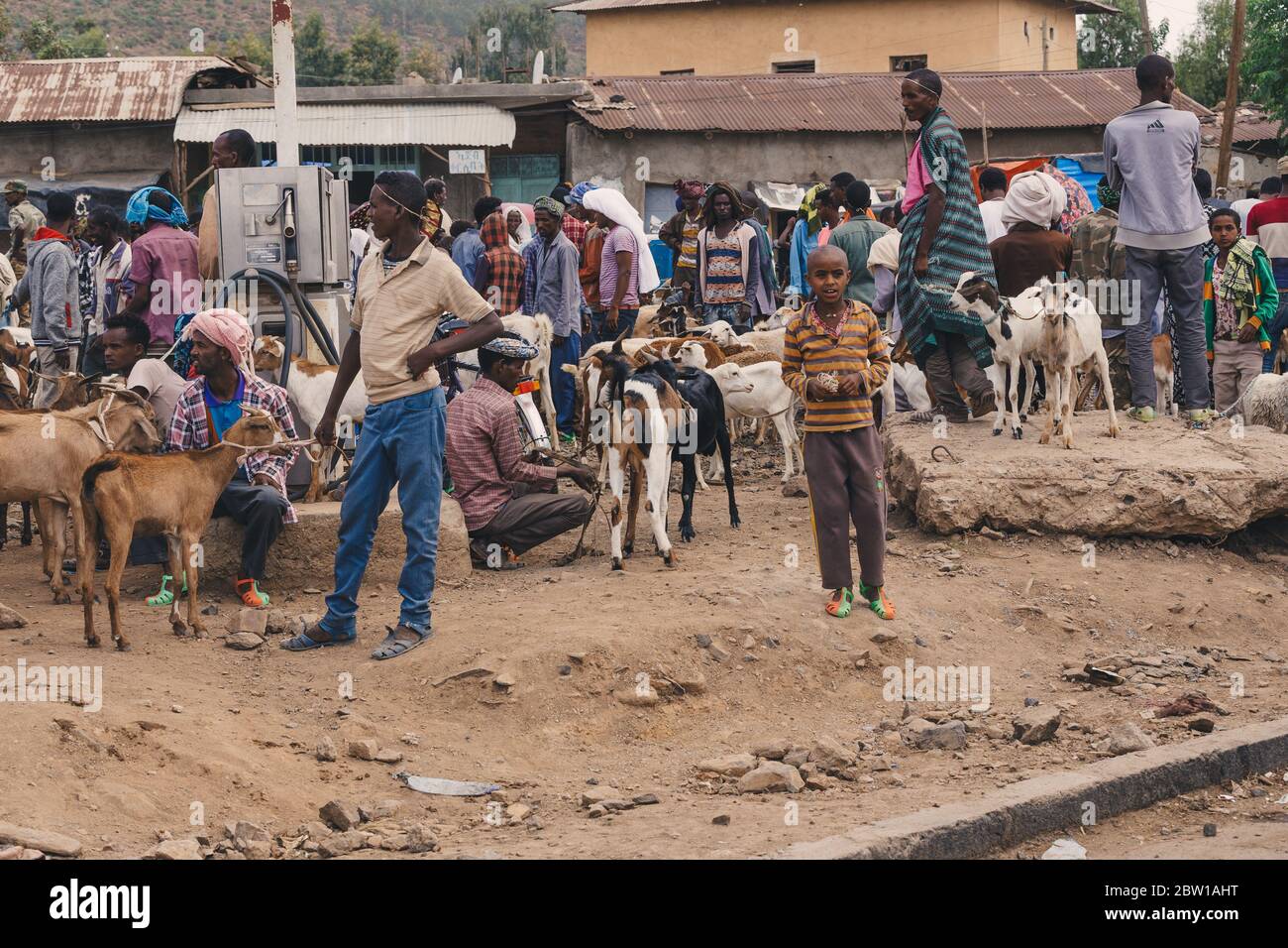 AXUM, ETHIOPIA, APRIL 27th 2019: Ethiopian people selling and buying