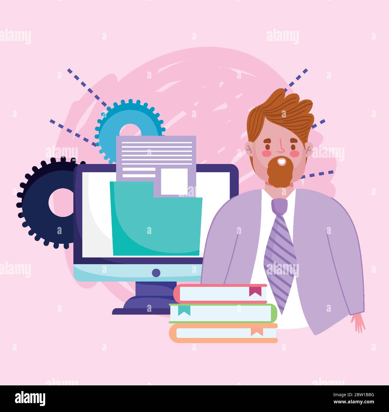 online education teacher computer books and folder file class vector ...