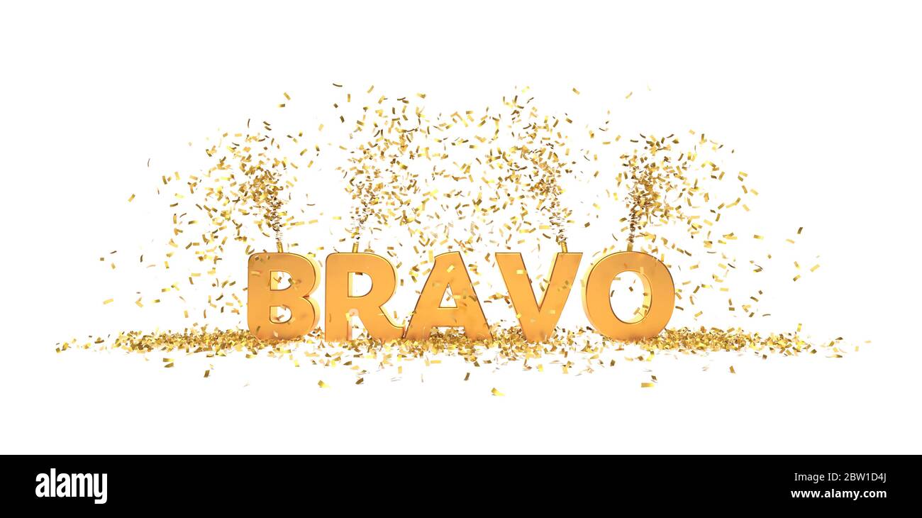 bravo word with confetti 3D rendering Stock Photo Alamy