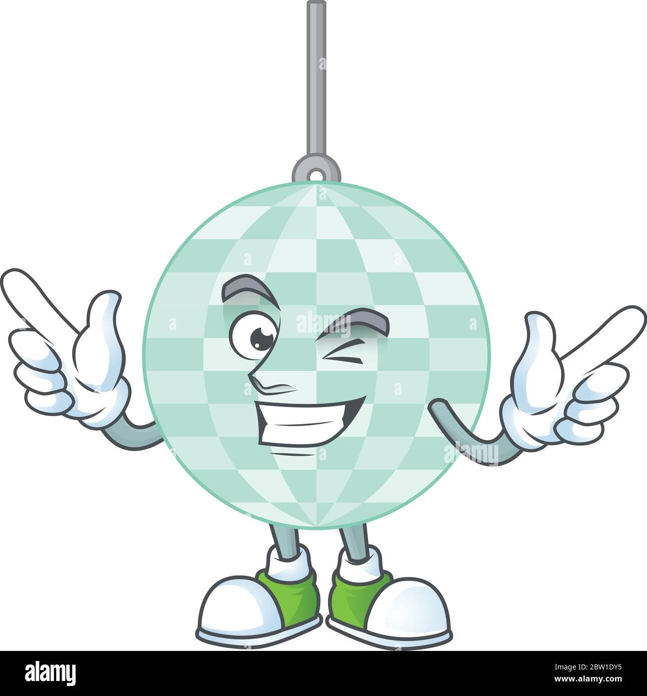 Cartoon drawing concept of disco ball showing cute wink eye Stock