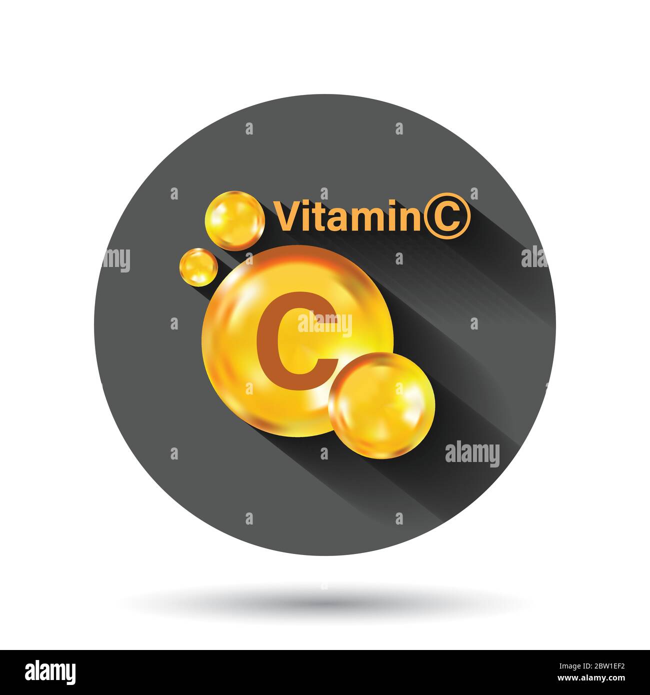 Vitamin C icon in flat style. Pill capcule vector illustration on black  round background with long shadow effect. Drug circle button business  concept Stock Vector Image & Art - Alamy