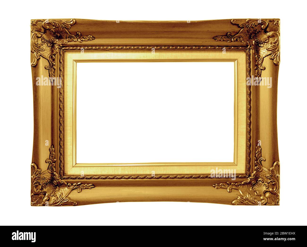 Golden Frame isolated on white background. Stock Photo