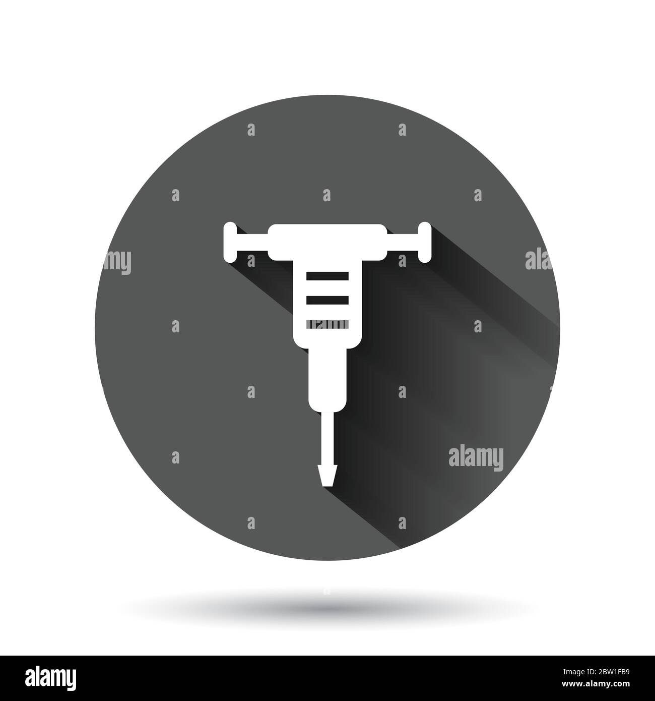 Jackhammer icon in flat style. Demolish vector illustration on black ...