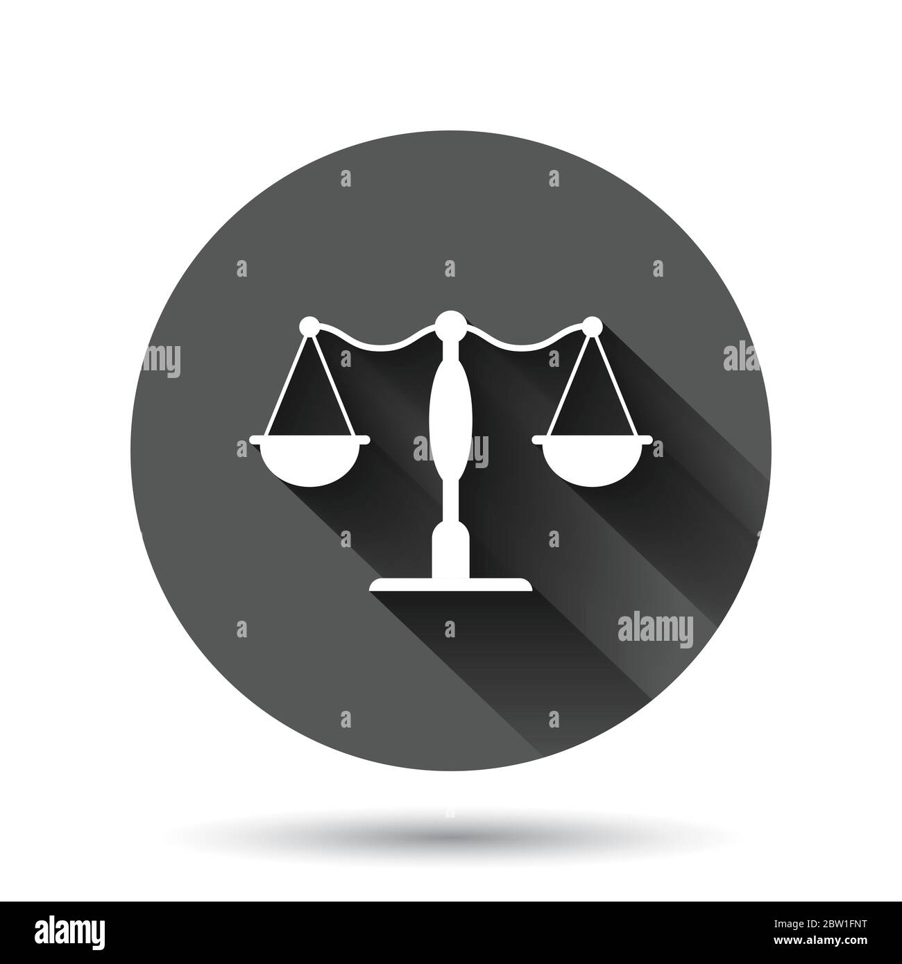 Scale balance icon in flat style. Justice vector illustration on black ...