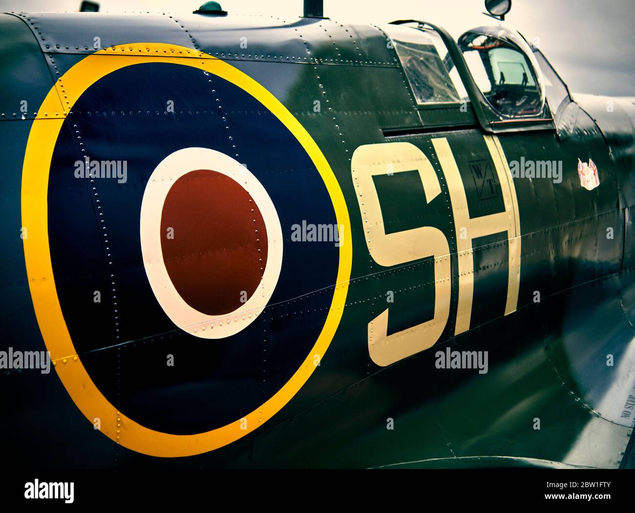 Super Marine Spitfire MK805, This is a replica and is painted in the RAF 64 Squadron colours of 1944 Stock Photo