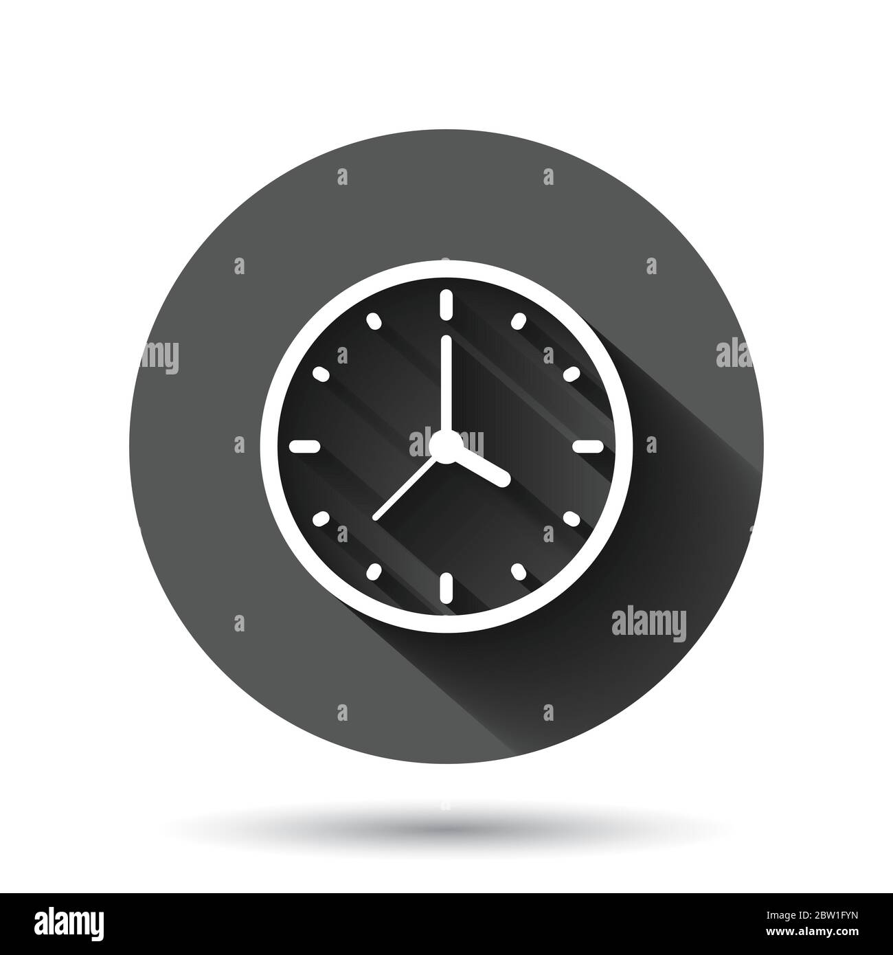 Clock icon in flat style. Watch vector illustration on black round ...