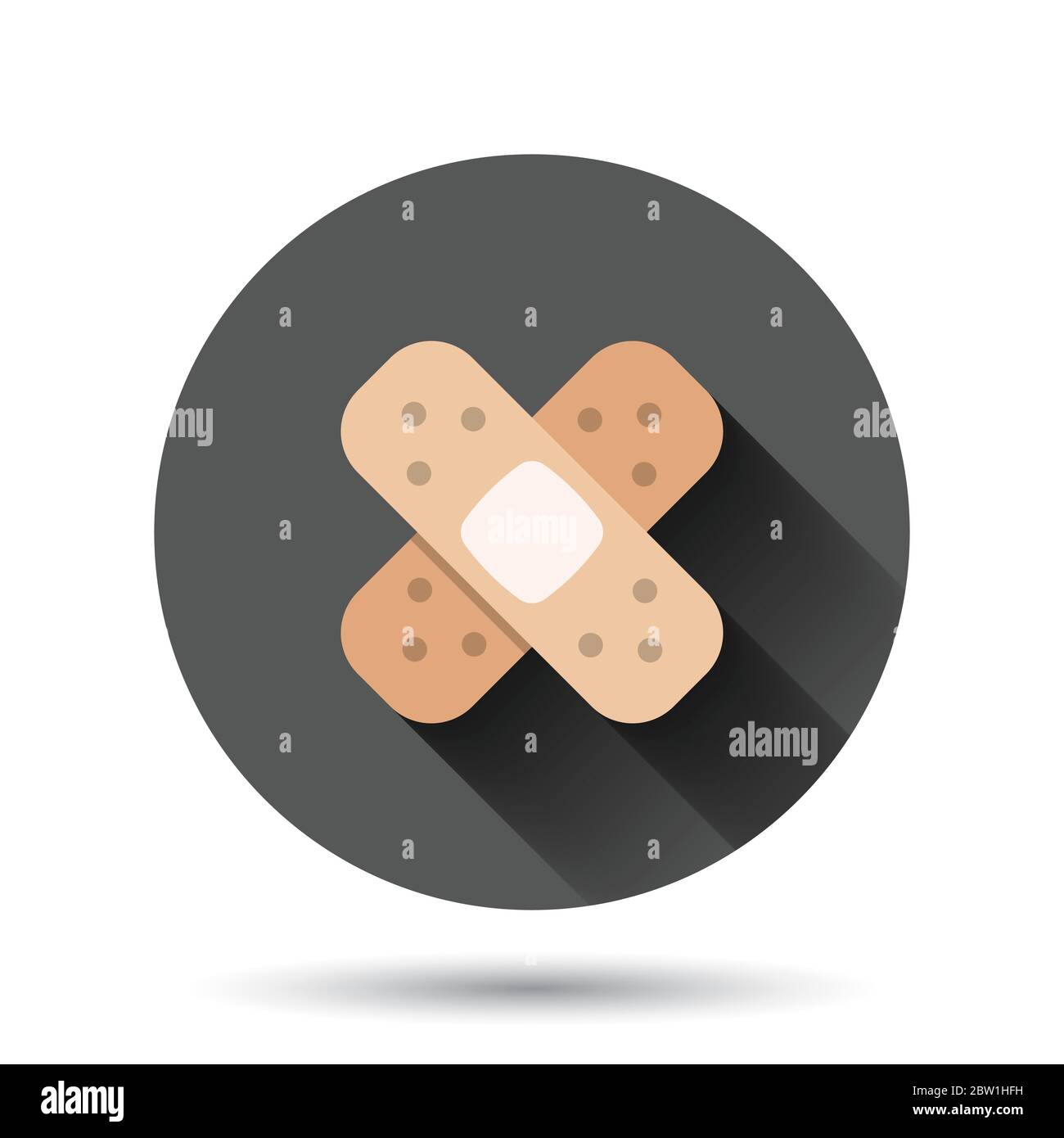 Bandage icon in flat style. Plaster vector illustration on black round ...
