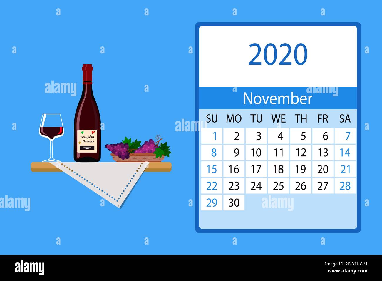 Calendar November Monthly Calendar Decorated With Cute Beaujolais Nouveau Wine Bottle Vector Illustration Stock Photo Alamy