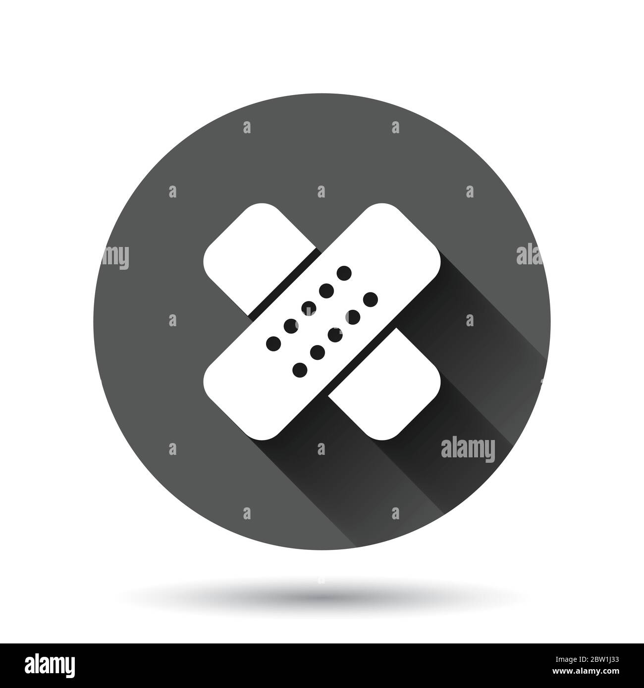 Bandage icon in flat style. Plaster vector illustration on black round ...
