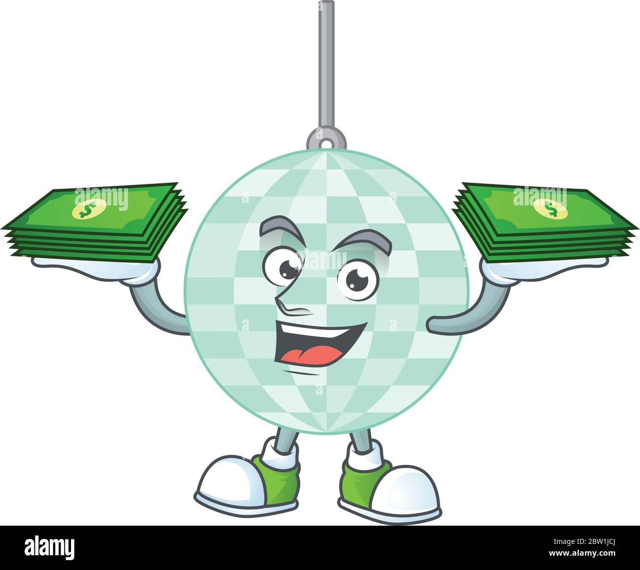 A Cheerful Disco Ball Cartoon Mascot Design Having Some Money On Hands Stock Vector Image Art Alamy