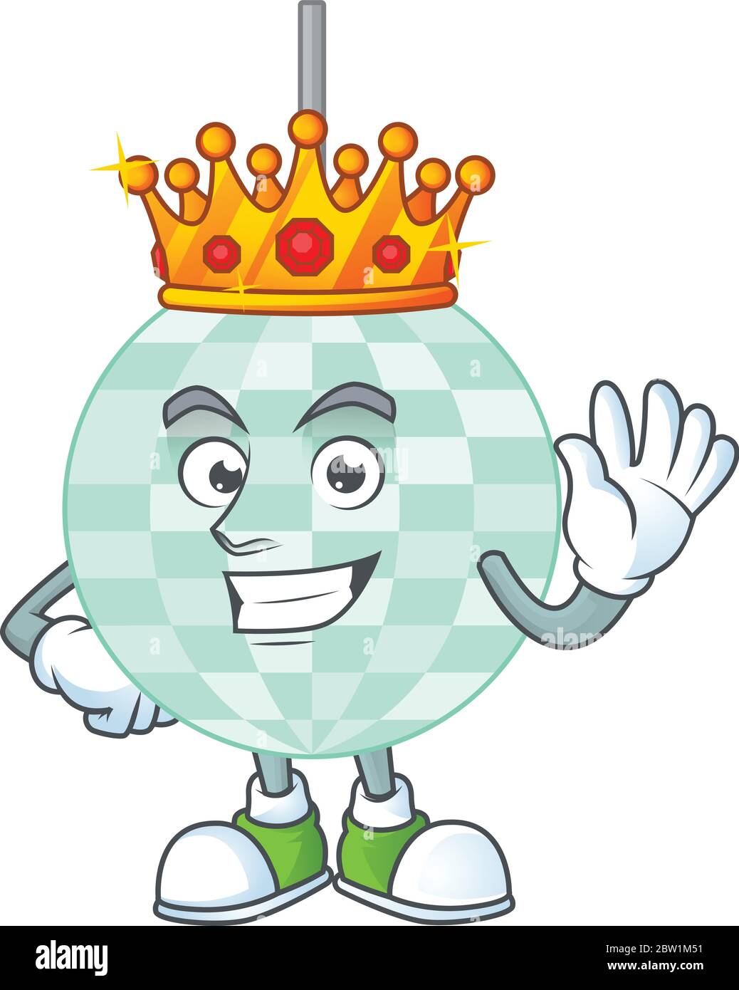 A charming King of disco ball cartoon character design with gold crown