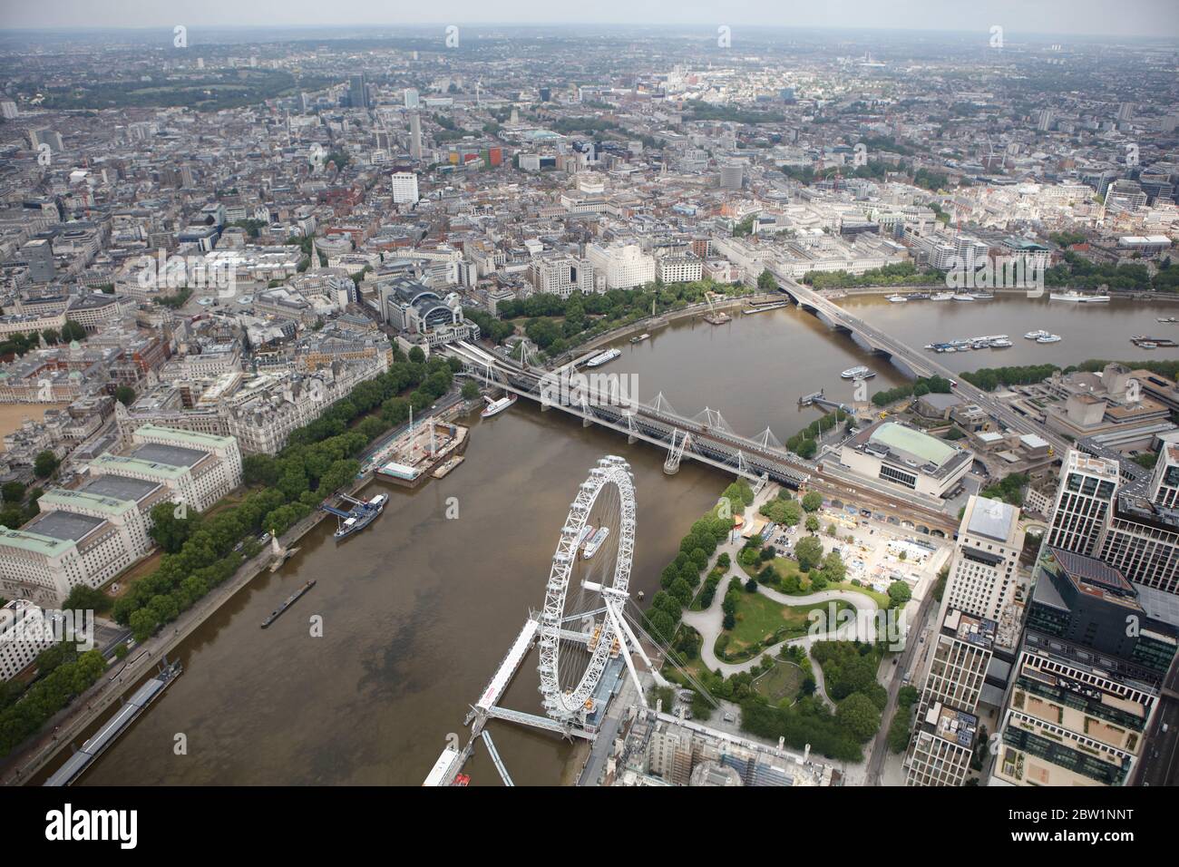 Aerial View of London Eye and Jubilee Gardens, London, UK Stock Photo