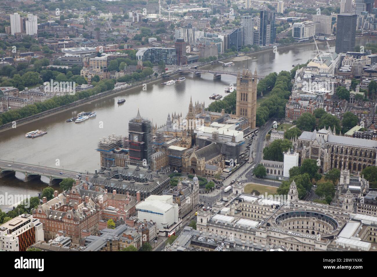 Aerial View of Parliament and Westminster, London, UK Stock Photo