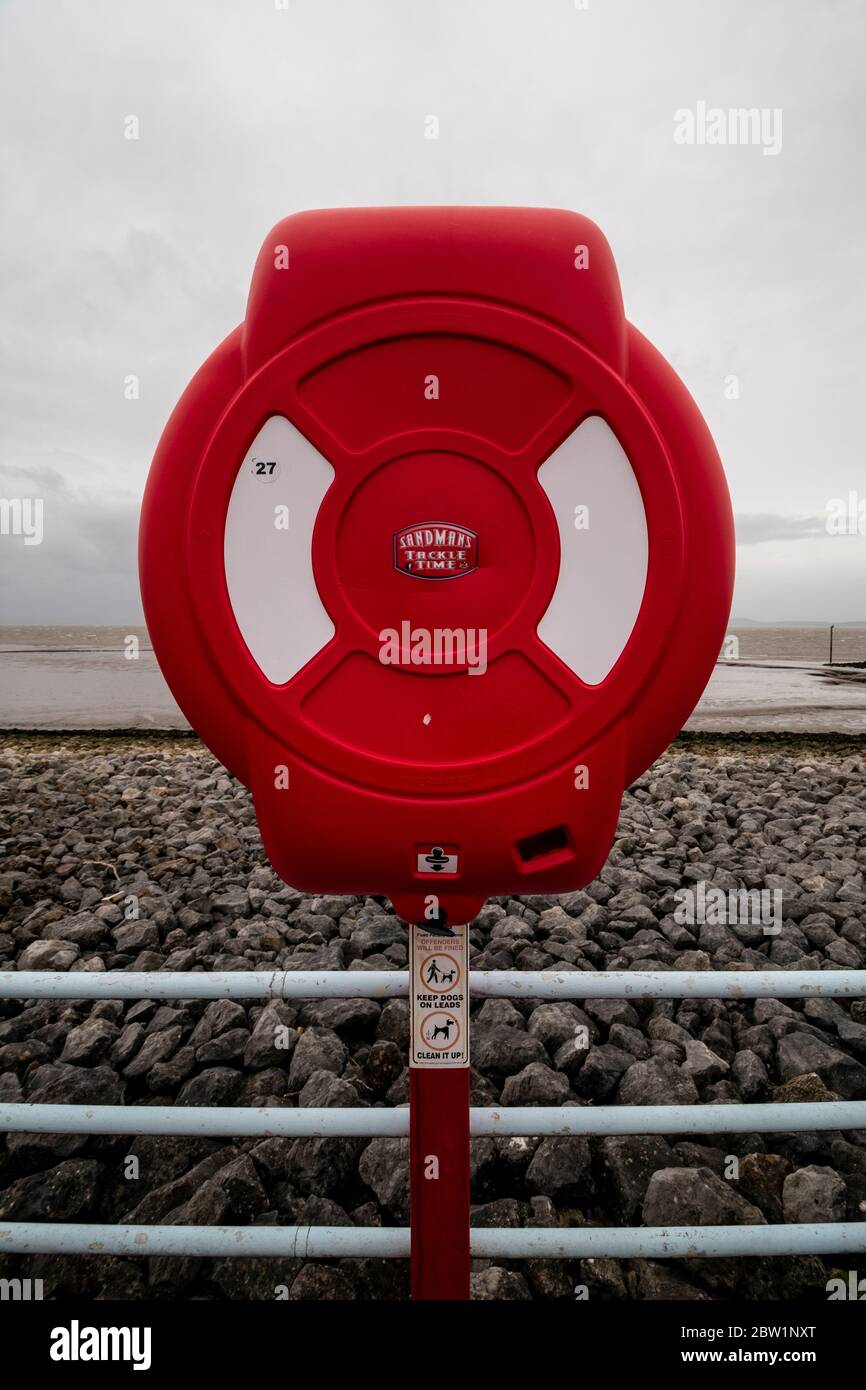 Lifebelt, life preserver, buoy at Morecambe, England Stock Photo