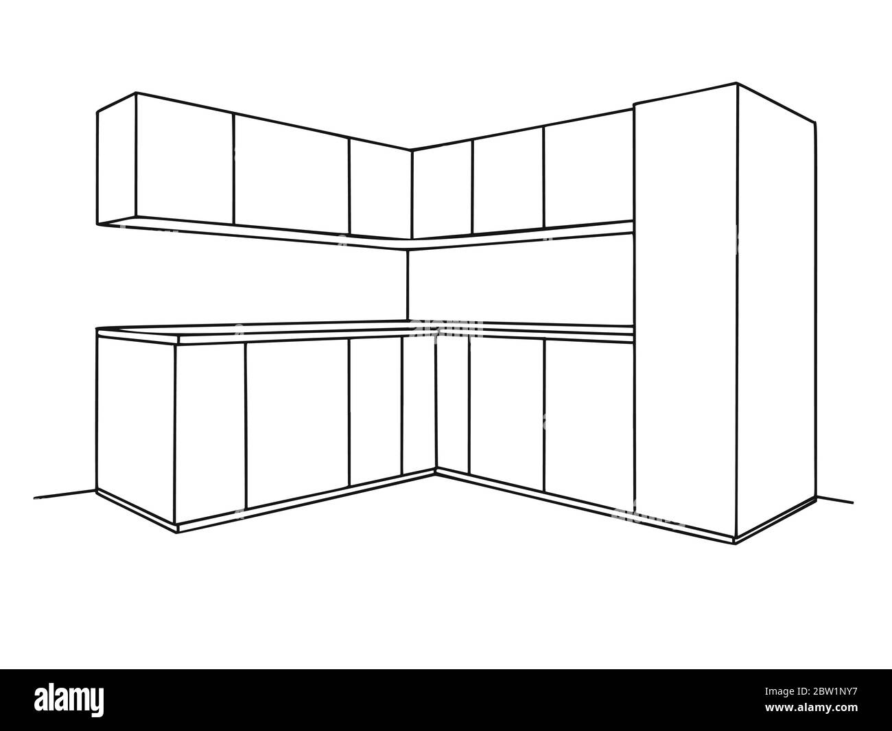 Hand drawn kitchen furniture. Vector illustration in sketch style Stock