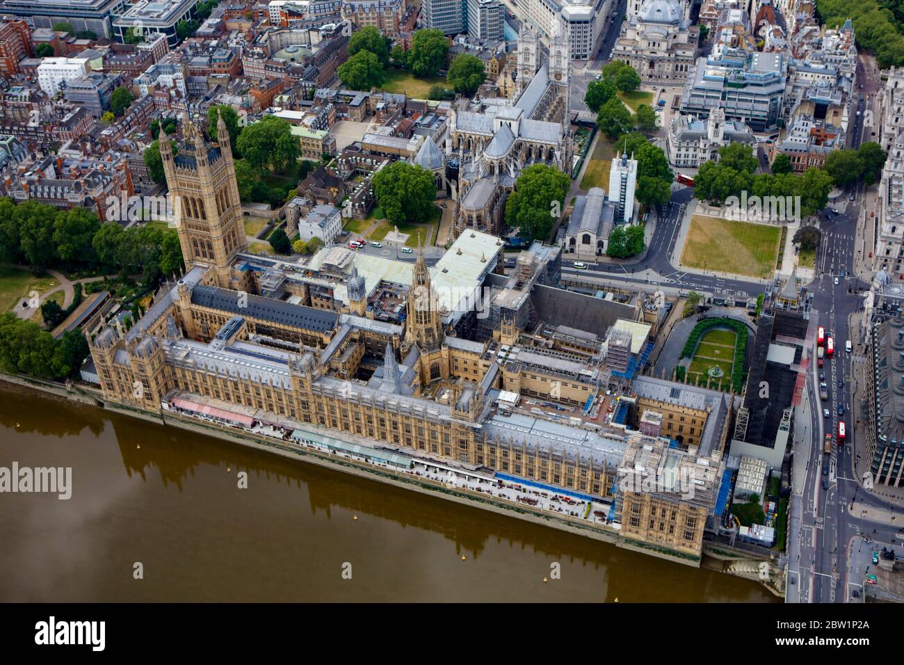 Aerial View of Parliament and Westminster, London, UK Stock Photo