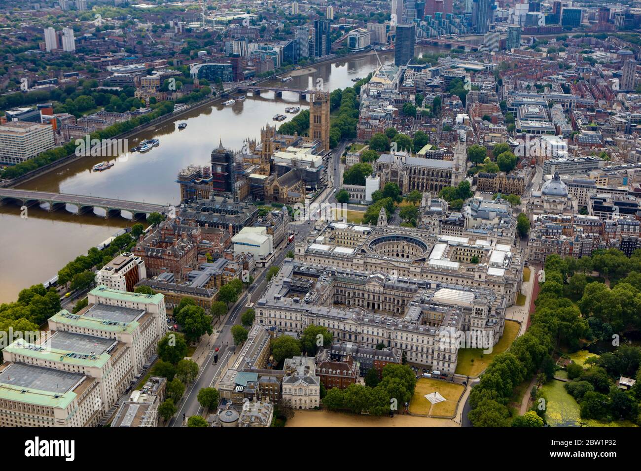 Aerial View of Parliament and Westminster, London, UK Stock Photo