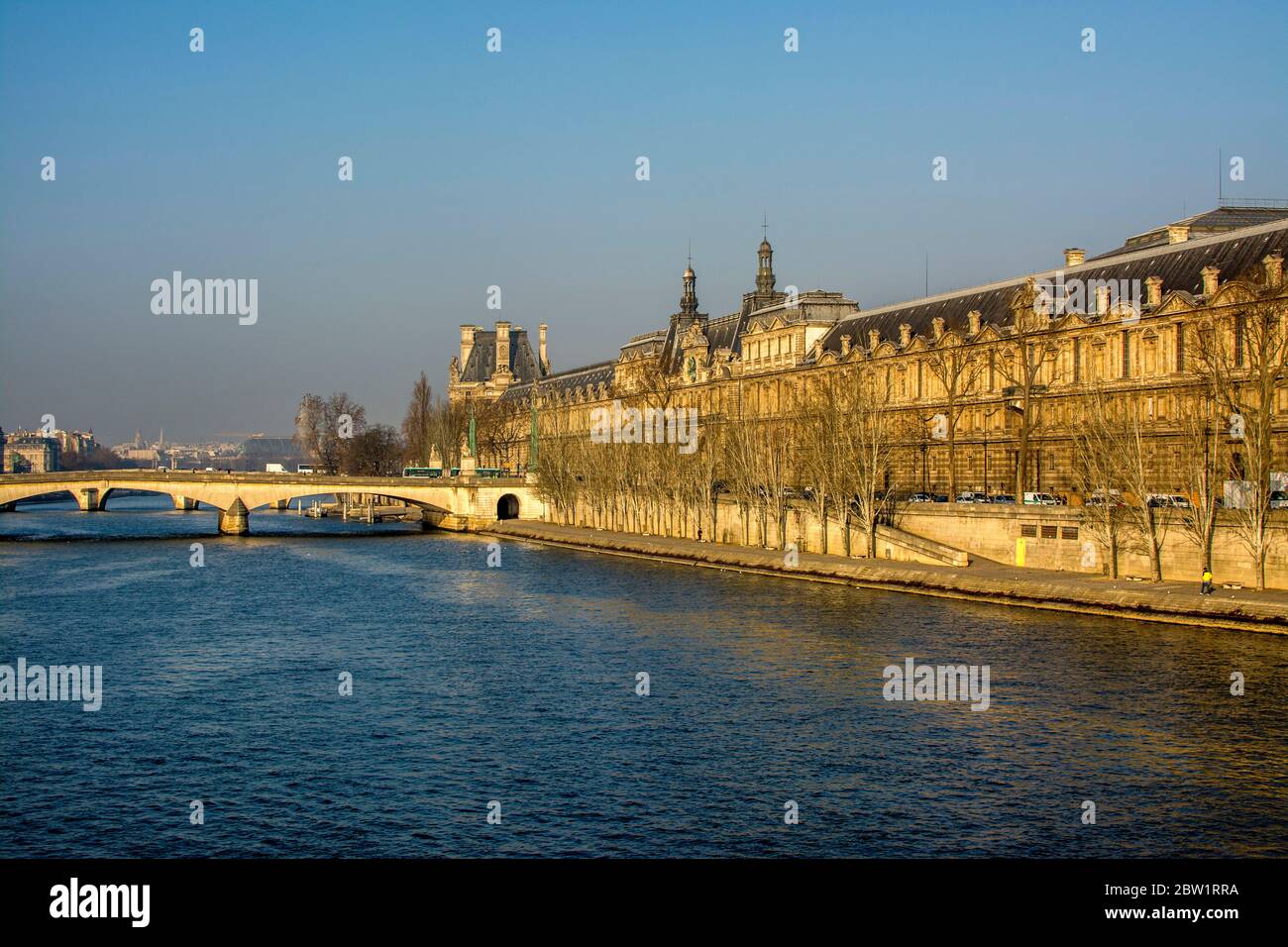 Seine River and Louvre Palace, Palais du Louvre, Paris, Ile-de-France, France Stock Photo