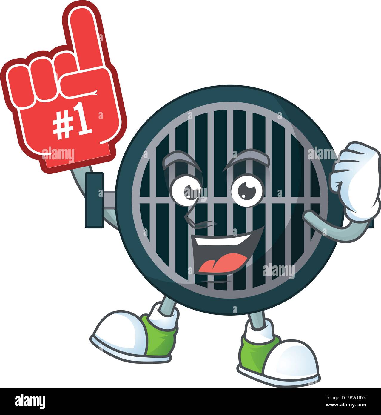 Grill Cartoon character design style with a red foam finger. Vector