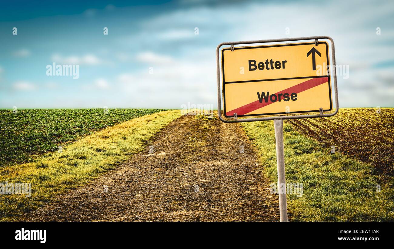 Street Sign the Direction Way to Better versus Worse Stock Photo