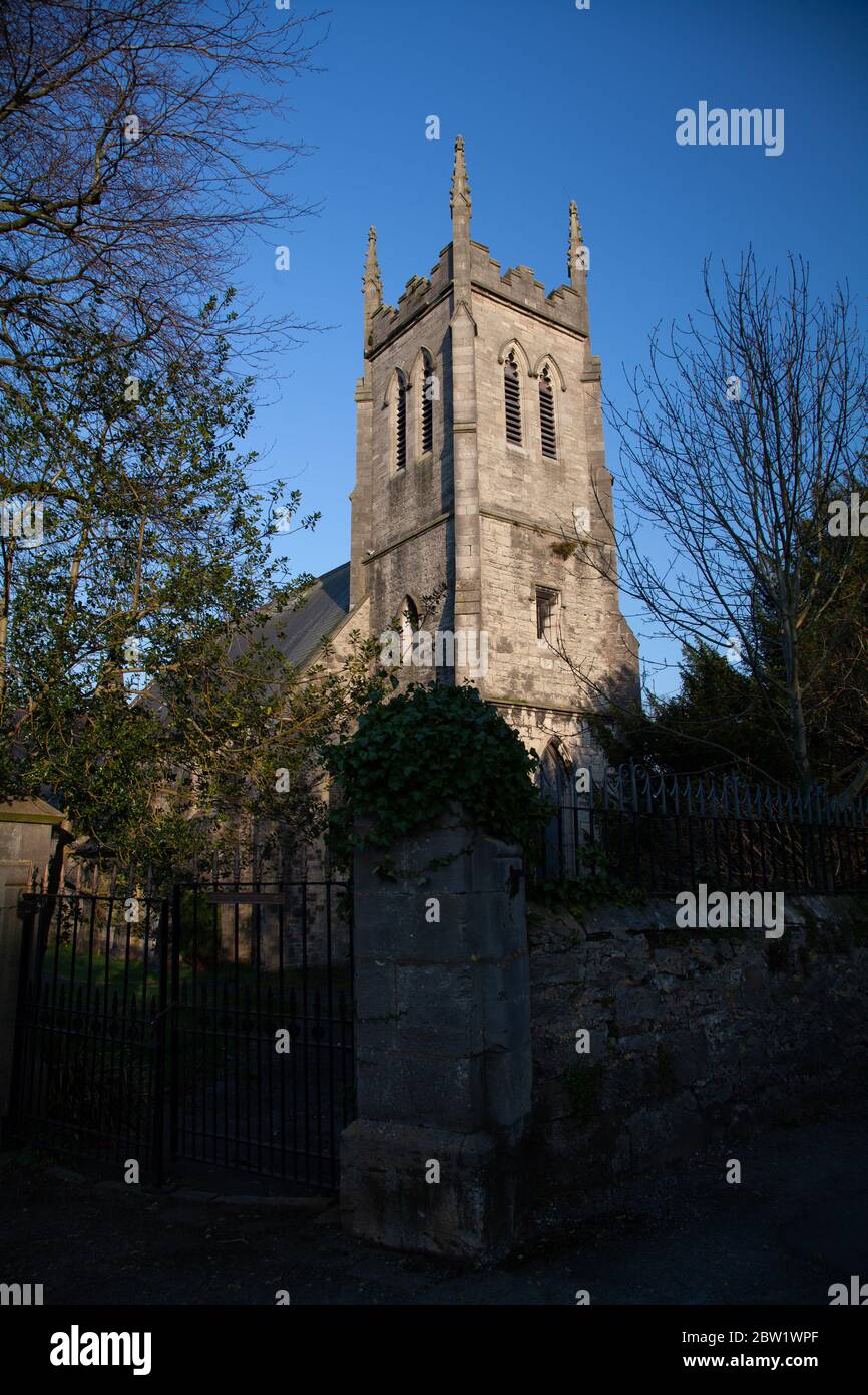 West Tower of the Church of St. David, St. David's Lane, Denbigh - a disused church just outside Middlteon College former Howell's School Stock Photo