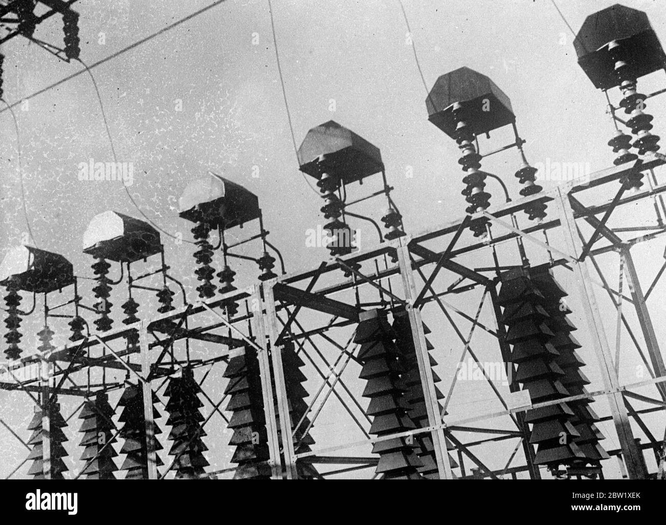 Lightning conductors on the Chelyabinsk powerstation, Chelyabinsk Oblast, Russia. 26 May 1937 [?] Stock Photo