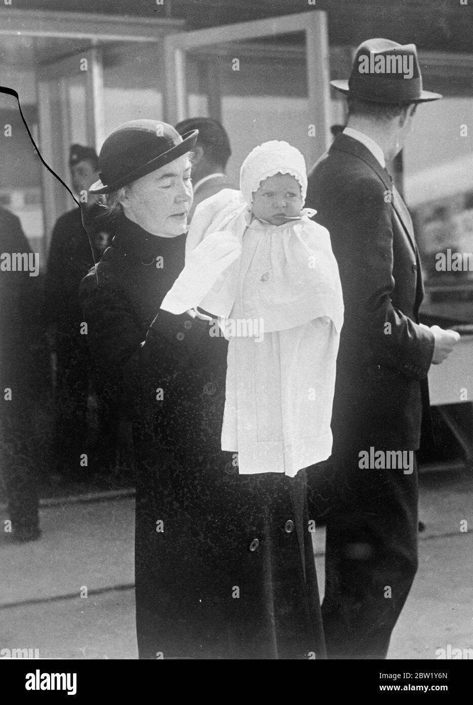 Princess pays flying visit to her grandparents. Princess Birgitta, baby daughter of Prince Gustaf Adolf of Sweden and Princess Sibylla, left Stockholm by F Berlin, where she is visiting her grandparents, the Count and Countess of Coburg. Photo shows, little princess Birgitta as she was about to board the plane at Stockholm. 8 June 1937 Stock Photo