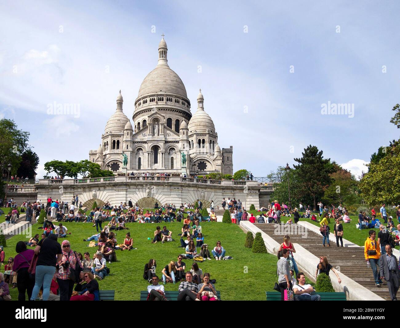 The Basilica of Sacre Coeur in Montmartre, Paris 18e arr, Ile-de-France, France Stock Photo