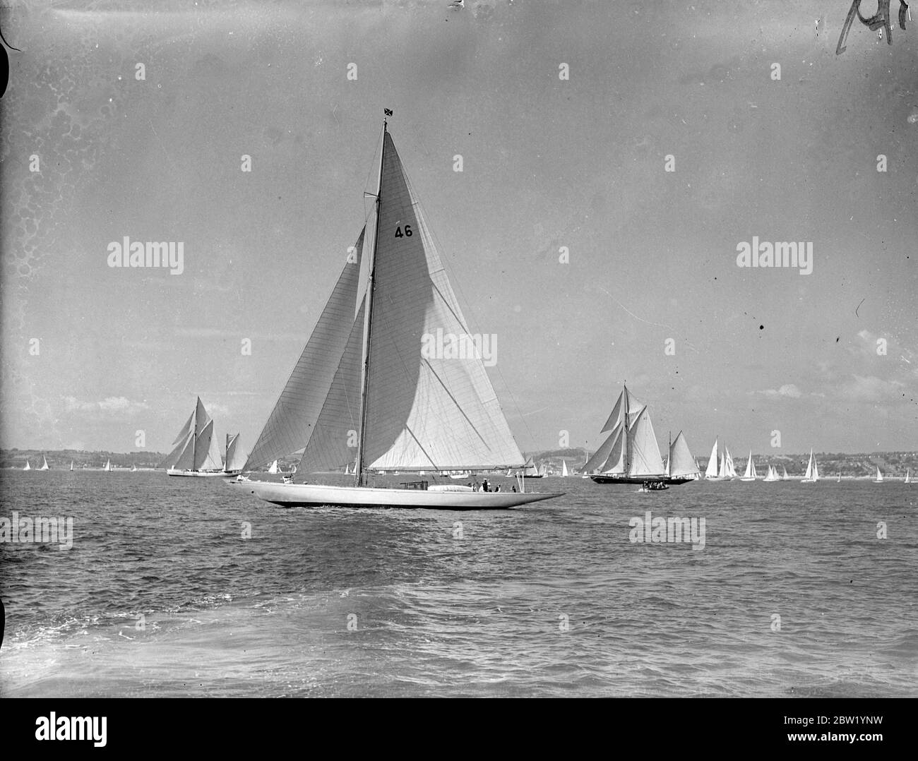 Race for big cruisers at Torquay coronationa regatta. Three hundred and twelve yachts, including one entered by Crown prince Olaf of Norway, are taking part in the International Coronation regatta which has opened at Torquay. The asembly of craft is the biggest in the memory of Torbay Yachtsman. 19 June 1937 Stock Photo
