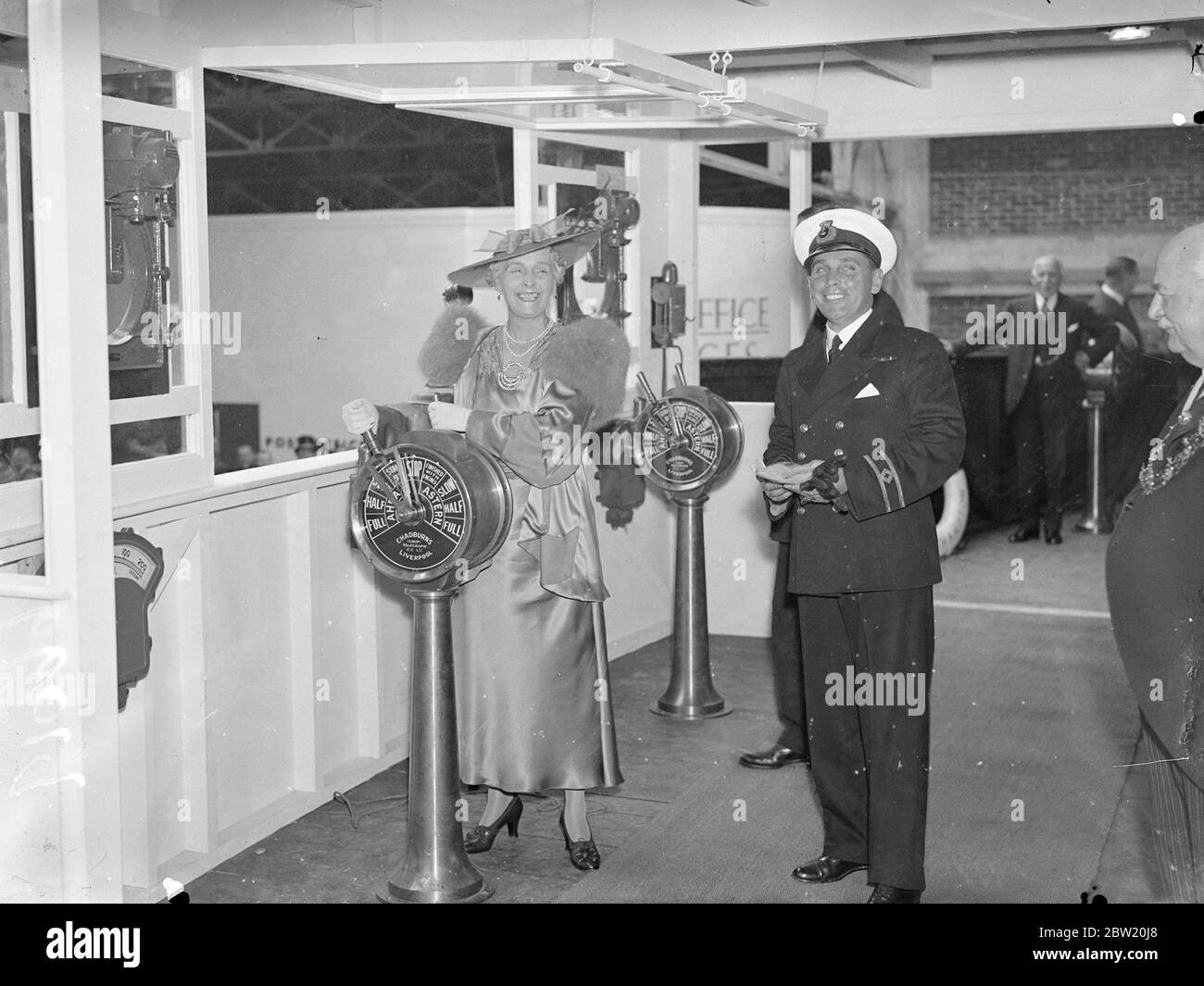 Britain's first Merchant Navy Week was opened at Southampton by Princess Alice Countess of Athlone, who signalled full speed ahead on a ship's telegraph. 17 July 1937 Stock Photo