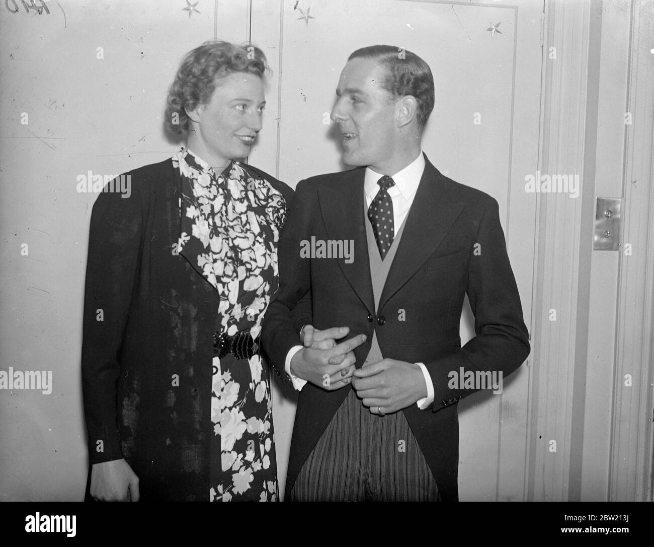After heavy had the baldness to propose marriage at the Bachelors' Club - and to be accepted there - Mr Robert Arbuthnott Hunter, 26-year-old Oxford graduate, solicitor and man-about-town, will be married in London next week to Miss Melanie Grant, aged 23, daughter of Mr and Mrs William Grant of Denver, Colorado, USA. A marriage fine of two Guineas still exist for members of the Bachelor's Club although the club has so far broken with tradition as to have a women's annexe. In the past, a member of the Club who got married had to suffer loss of membership and Â£100 fine. 10 July 1937 Stock Photo