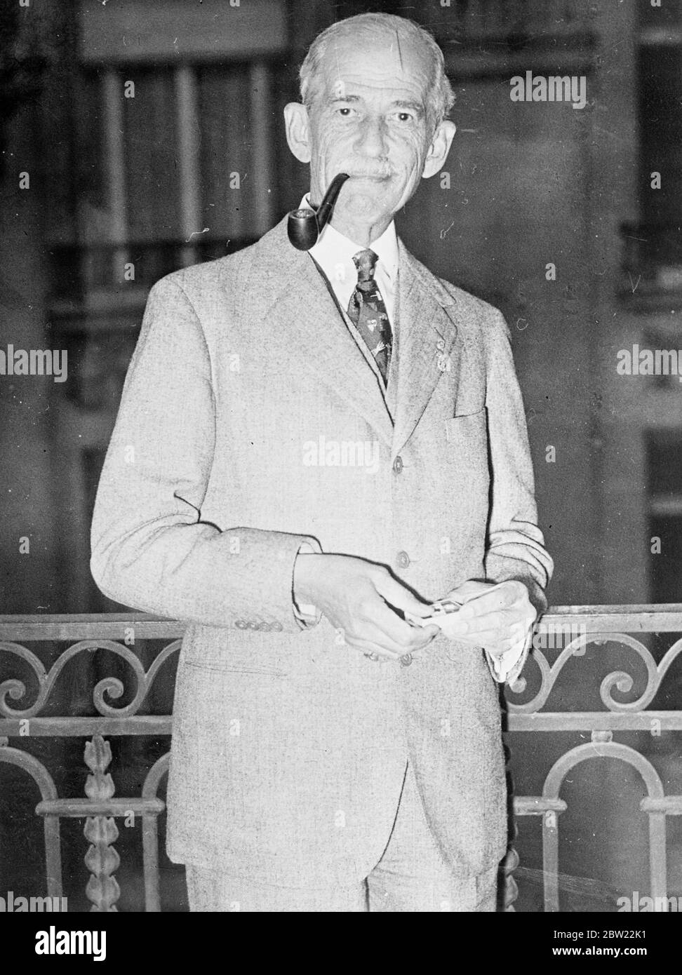 Captian Reginald Jaffray at his Paris hotel after his unsuccessful attempt to visit Britain will stop after having been a visitor to England for the last 50 years he was denied permission to land on his recent arrival at Sexton he says he was not prepared to let the matter rest. 7 October 1937. Stock Photo