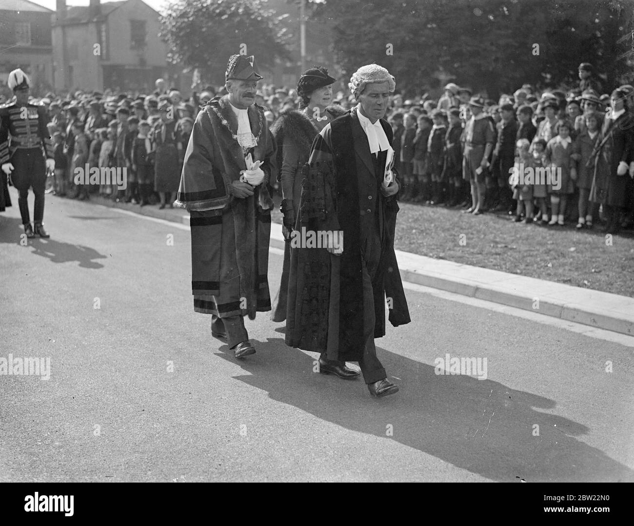 The Lord Mayor of London, Sir George Broadbridge walking in procession to the new town Hall for the opening, at Romford, he was there to present at two important ceremonies when the Essex suburb became a Borough. He presented the Charter of incorporation to the Charter Mayor councillor CH Allen. 16 September 1937. Stock Photo