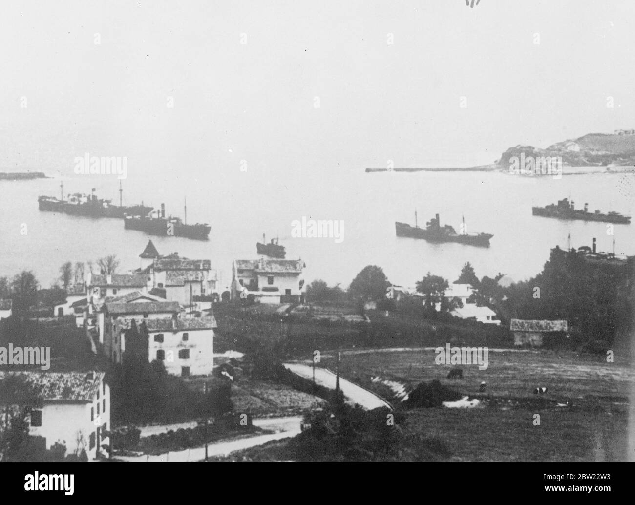 British food ships in Saint-Jean-de-Luz Harbour. September 1937 [?] Stock Photo