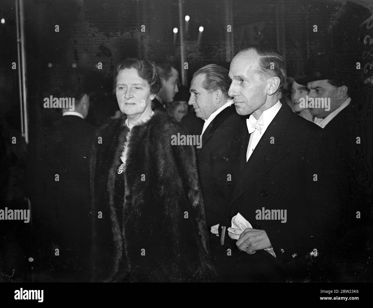 Canadian High Commissioner at Film Premiere. Charles Laughton's new film 'Vessel of Wrath', was given its premiere at the Regal, Marble Arch. Photo shows, Mr Vincent Massey, the Canadian High Commissioner, and his wife at the premiere. 24 February 1938 Stock Photo