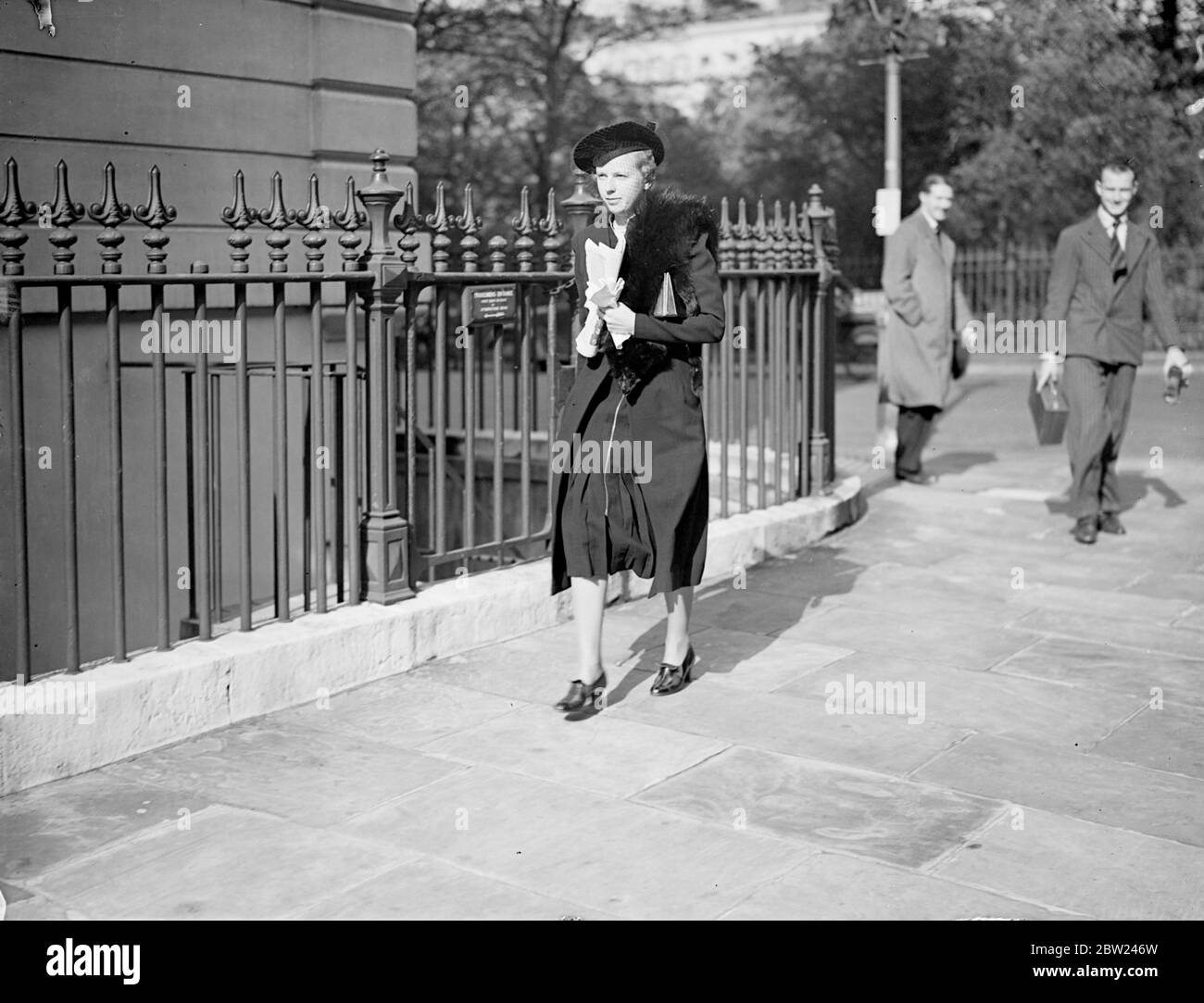 Miss Margaret Eleanor McNair Scott, 25-year-old daughter of Dr RS McNair Scott of Kensington, is named as the bride-to-be on two separate application for wedding licences at Kensington register office. The reason for the unusual situation is that Mr Edmund Ronald Leach, 27-year-old and apologists of Finchley, applied for a licence to marry Miss Scott and a few hours later Miss Scott went to the same register office and applied for a licence to marry 34-year-old Mr Patrick Wyndham Murray-Threipland, a landowner Llanishen, Cardiff. Dr Scott made a statement in which he said that his daughter is Stock Photo