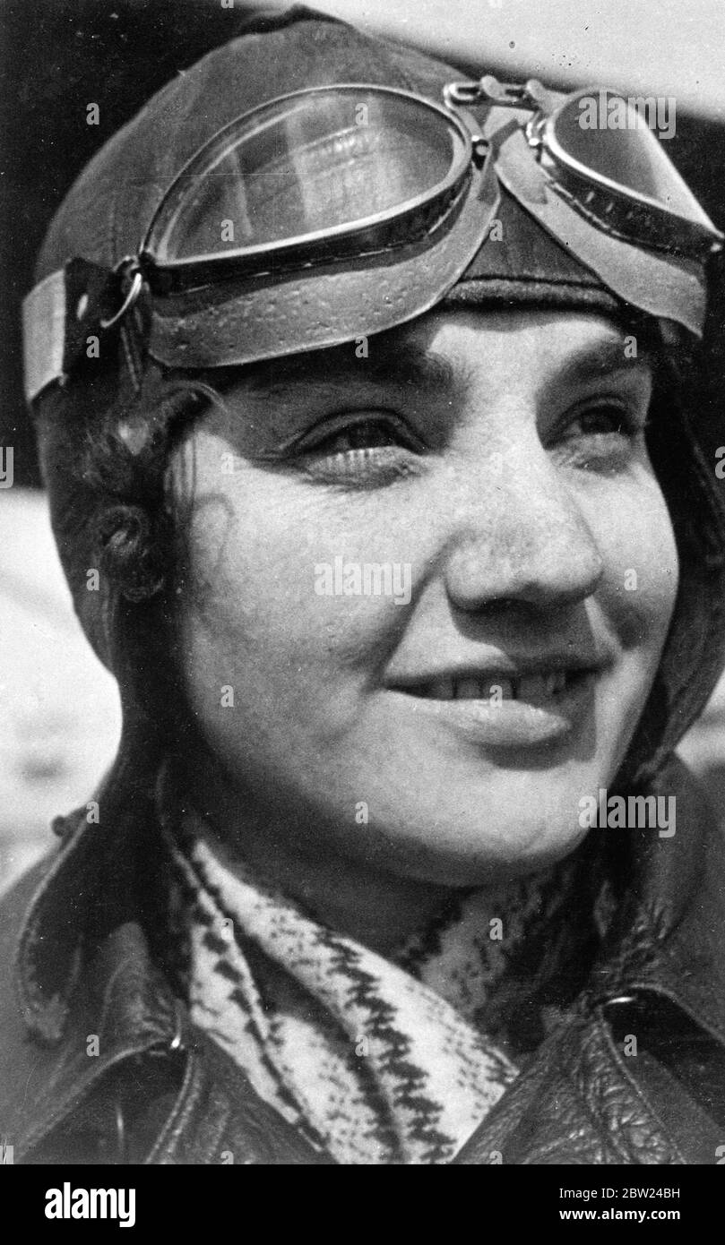 Missing Soviet air woman believed found. Three Soviet air women with Valentina Stepanovna Grizodubova as commander, who have been missing for a week on a non-stop flight attempt from Moscow to the Far East are believed to have been found. A plane has been located 15 miles from Lake Amutkit, about 100 miles north-west of Komsomolsk, the rescue parties are on their way to the spot. Photo shows, Valentina Stepanovna Grizodubova. 4 October 1938 Stock Photo