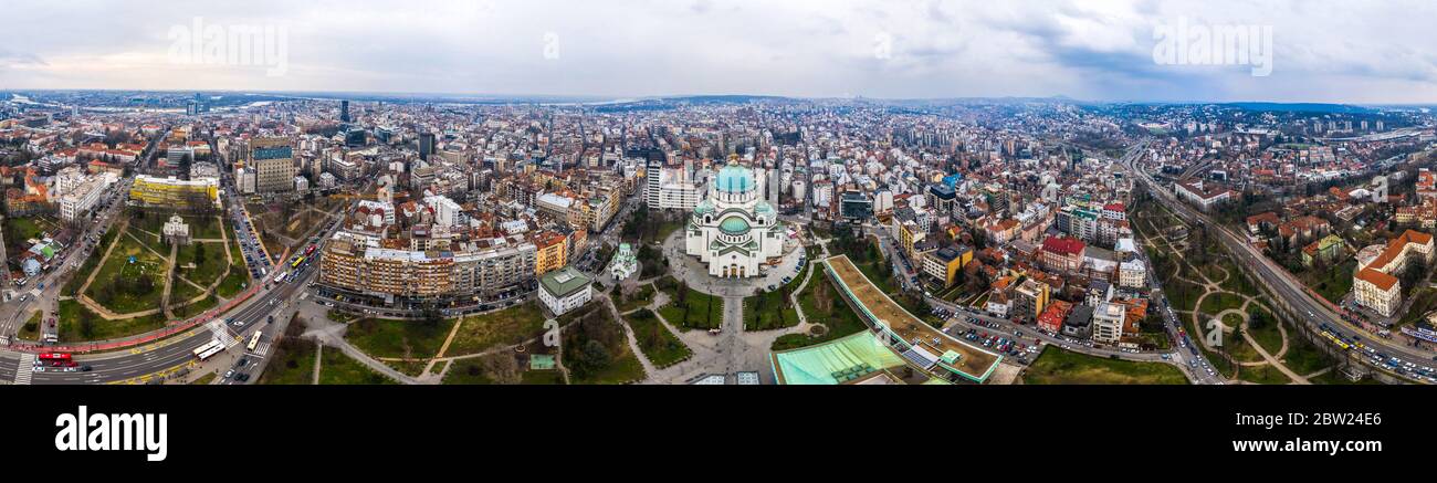 The Temple of Saint Sava in Belgrad from the Sky. The largest church in Southeastern Europe it is one of the largest Orthodox churches in the world Stock Photo