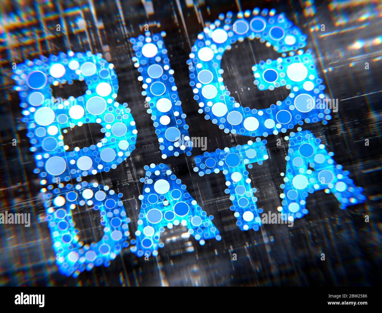 BIG DATA words made of small blue and white circles, on an electronic ...