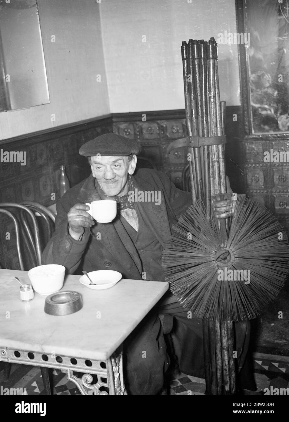 A Day in the life of a chimney sweep. A chimney sweep has a quick cuppa