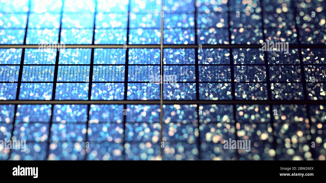 Close-up on futuristic solar panels, with shiny crystals of graphene Stock Photo