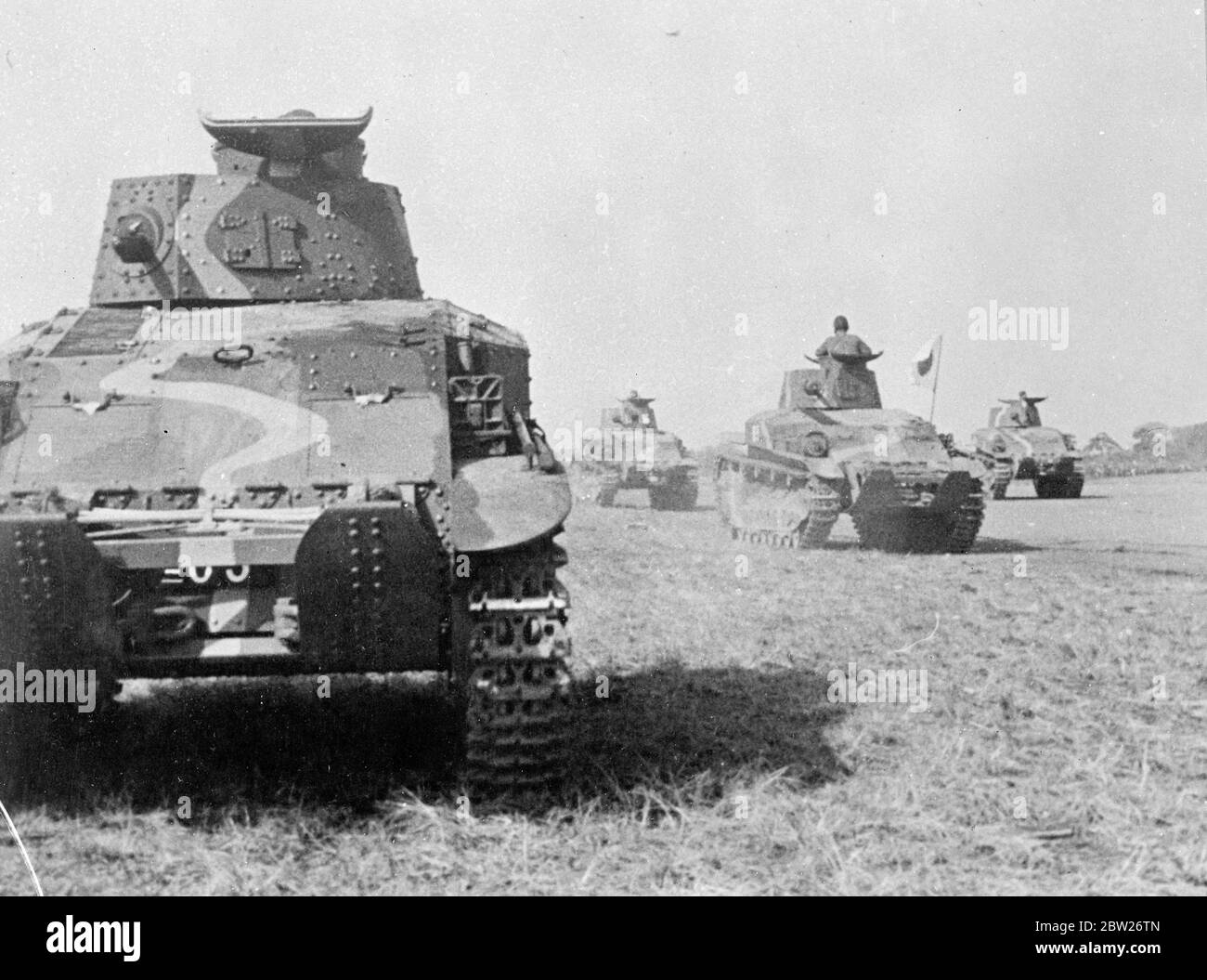 Japanese tanks on the move in home territory. Heavy Japanese tanks