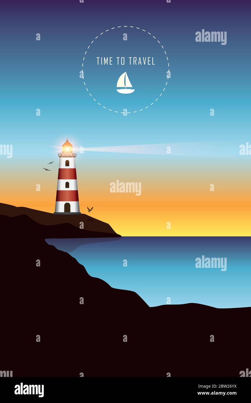time to travel lighthouse by the ocean vector illustration EPS10 Stock Vector