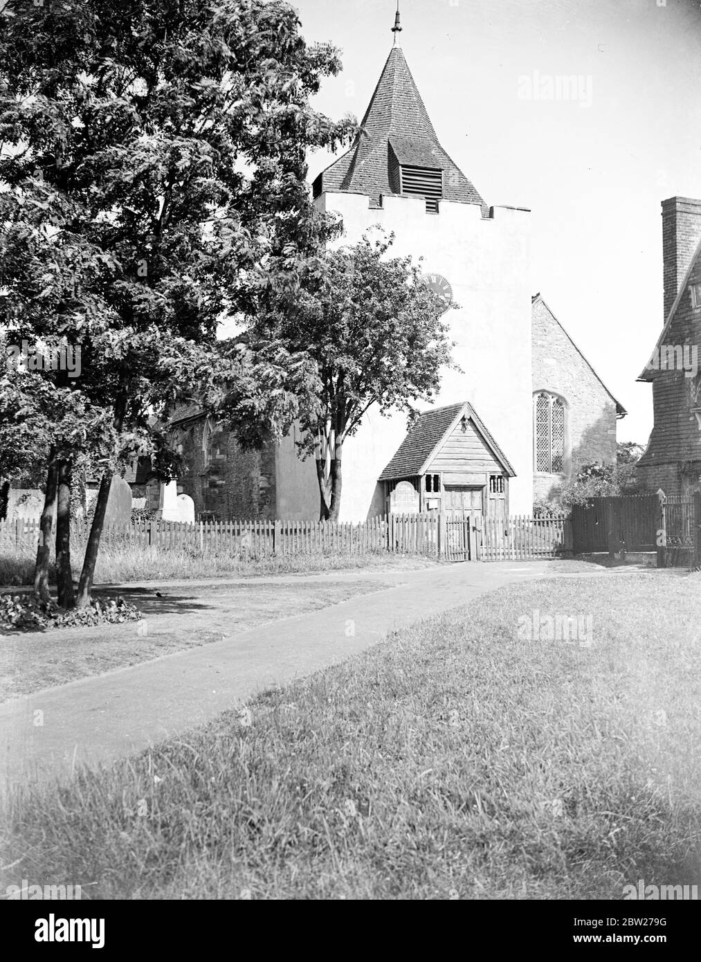 The church in the village of Otford, Kent. 1933 Stock Photo