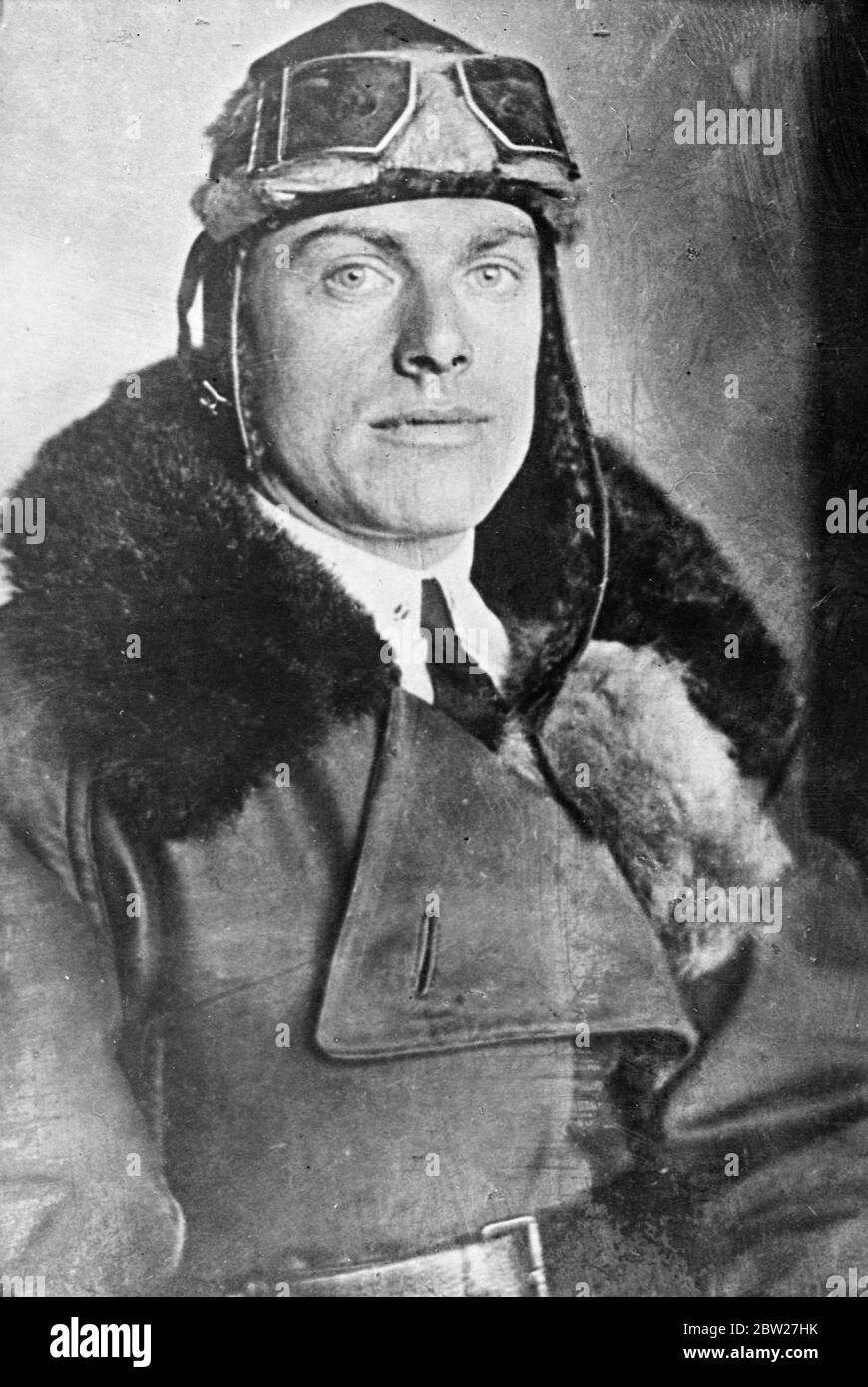 Major Andrei Borisevich Yumashev a crew member on the Moscow - San Francisco flight along chief pilot Mikhail Mikhailovich Gromov. Mr Gromov, Soviet Polar flyer, and his two companions Major Yumashev, and Danilin, were expected to arrive at San Francisco this morning (Wednesday) after their record-breaking flight. 14 July 1937 Stock Photo
