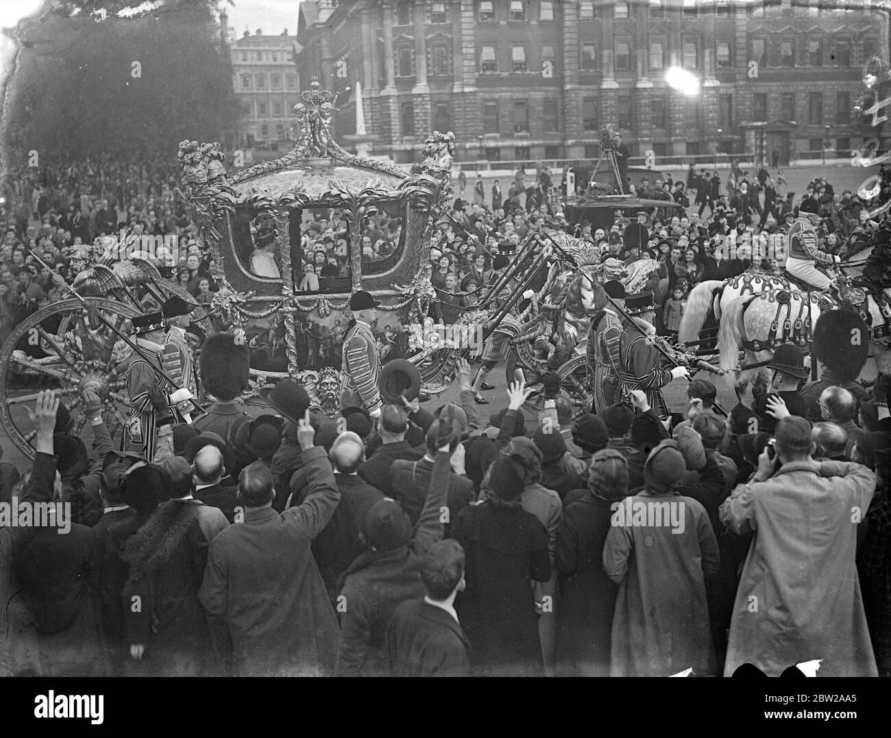 King and Queen at opening of Parliament. In a full State procession